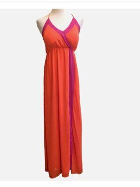 LULUS Bright Side Coral & Purple Colorblock Racerback Maxi Dress Size Large